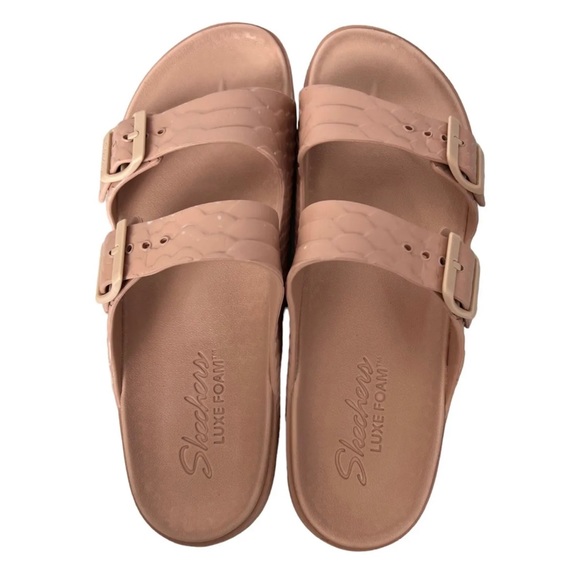Skechers Shoes - Skechers Luxe Foam Sandals Sliders Womens Size UK 8 Dusky Pink Buckle Fastening